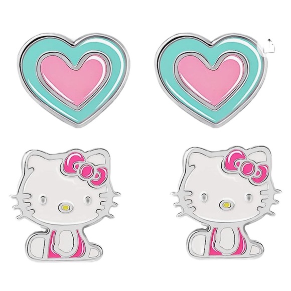 🎀 Hello Kitty Mix and Match Silver plated 2pc Stud Earrings Set Brand New 🎀 - Picture 8 of 9